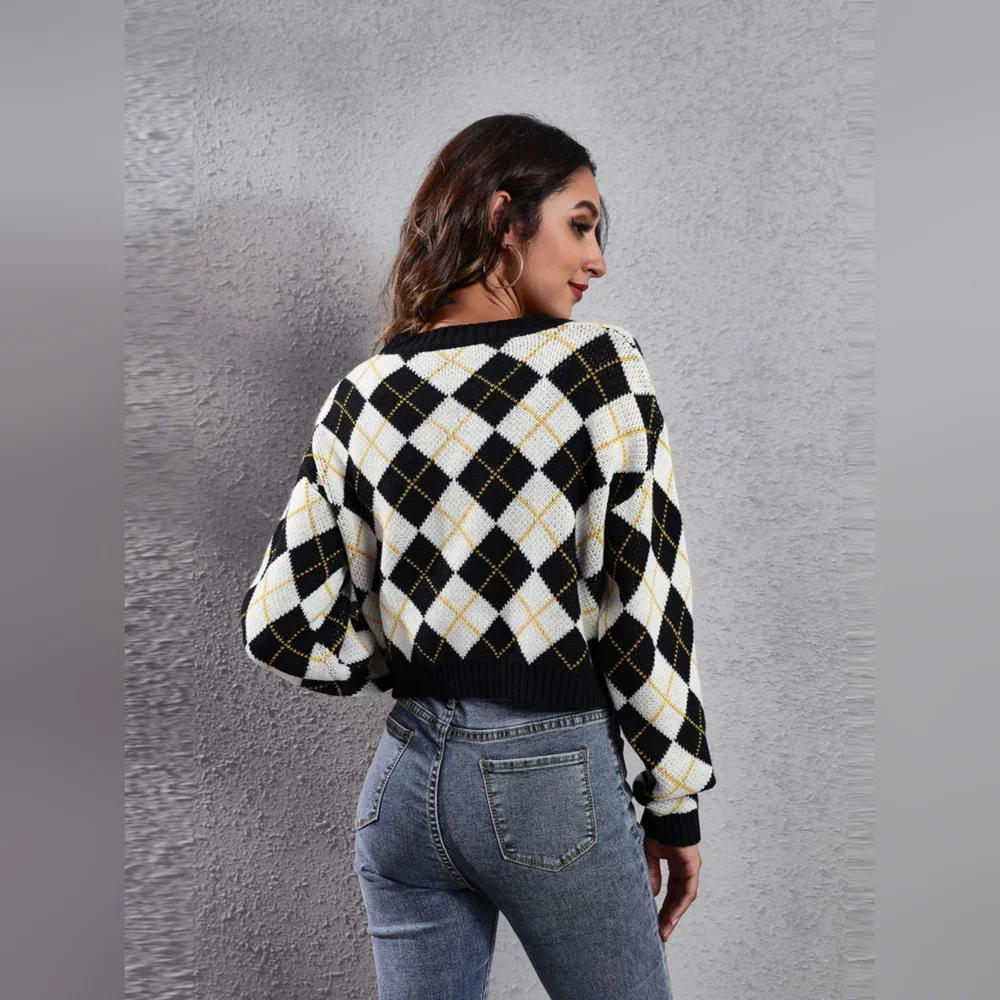 Geometric Button Up Long Sleeve Cardigan - Picture 3 of 4